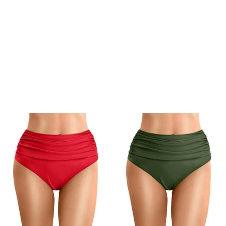 Wijhcboe 2 Pack Women Plus Size High Waist Bikini Bottoms Swim Briefs Beach Shorts Ruched Bottom High Cut Swim Bottom Full Coverage Swimsuit Bottom Sports Yoga Shorts Racing Swimsuit Women plus Girl