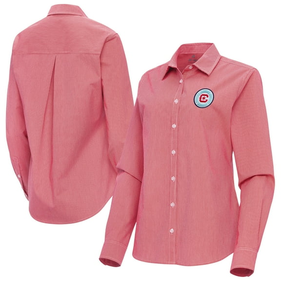 Women's Antigua Red Chicago Fire Porter Woven Tri-Blend Long Sleeve Button-Up Shirt