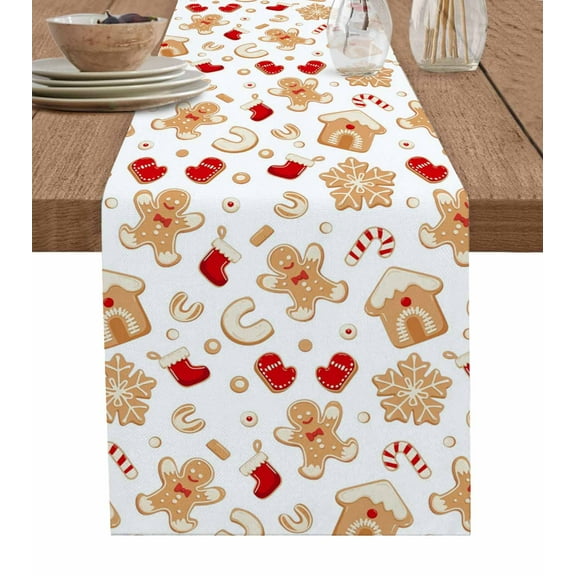 Christmas Table Runner 72 Inches, Gingerbread Merry Xmas Snowflakes Holiday Bed Runner Dresser Scarves Tabletop for Indoor Outdoor Parties/Ceremony/Banquet, 13" x 72"
