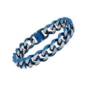 Men's Blue Stainless Steel Beveled Curb Link 8.5" Bracelet