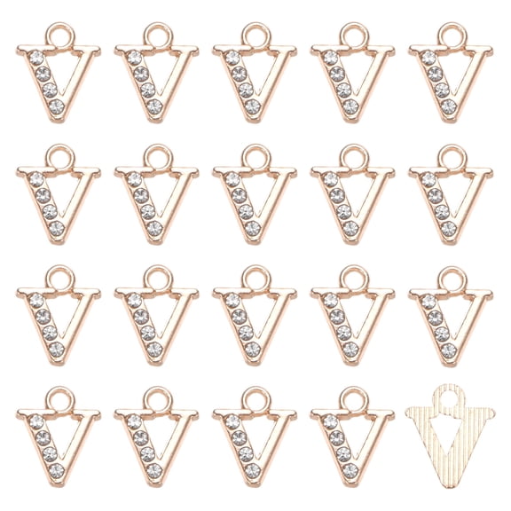 Uxcell 20 Pack Rhinestone V Letter Charm for DIY Bracelet/Wristbands/Jewelry Gold 0.39" x 0.51"