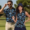thumbnail image 2 of KUIFORTI Blue Palm Tree Matching Golf Shirts for Couple Quarter Zip Golf Tennis Tank Top Quick Dry Athletic Sleeveless Shirts Racerback Design Machine Washable Lapel Design, 2 of 6