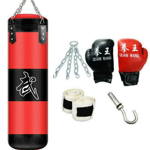 39" Heavy Boxing Punching Bag Training Gloves Kicking MMA Workout w/Hook Chain 