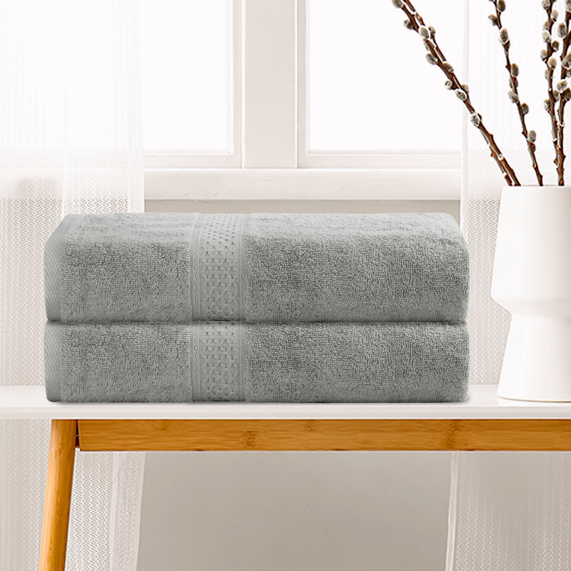 REGALWOVEN Cotton Luxury Towels, 2 Pack Bath Towel Set, Ultra Soft Absorbent Quickdry Large Towels for Bathroom Grey 28' x 56'