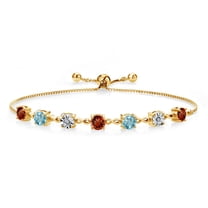 Gem Stone King 4.71 Ct Round Red Garnet Blue Zircon 18K Yellow Gold Plated Silver Lab Grown Diamond Tennis Bracelet for Women (Fully Adjustable up to 9 inch)