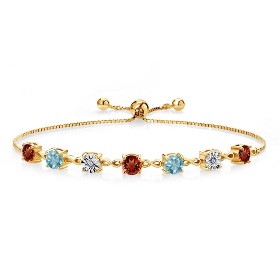 Gem Stone King 4.71 Ct Round Red Garnet Blue Zircon 18K Yellow Gold Plated Silver Lab Grown Diamond Tennis Bracelet for Women (Fully Adjustable up to 9 inch)
