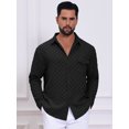 thumbnail image 4 of DARING DIVA Men's Plaid Textured Casual Long Sleeve Button Down Shirt 2XL Black, 4 of 7
