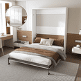 thumbnail image 2 of White Queen Murphy Bed, 65" Foldable Wall Bed with Metal Frame & Solid Wood Slats, Space-Saving for Bedroom & Guest Room, 2 of 25