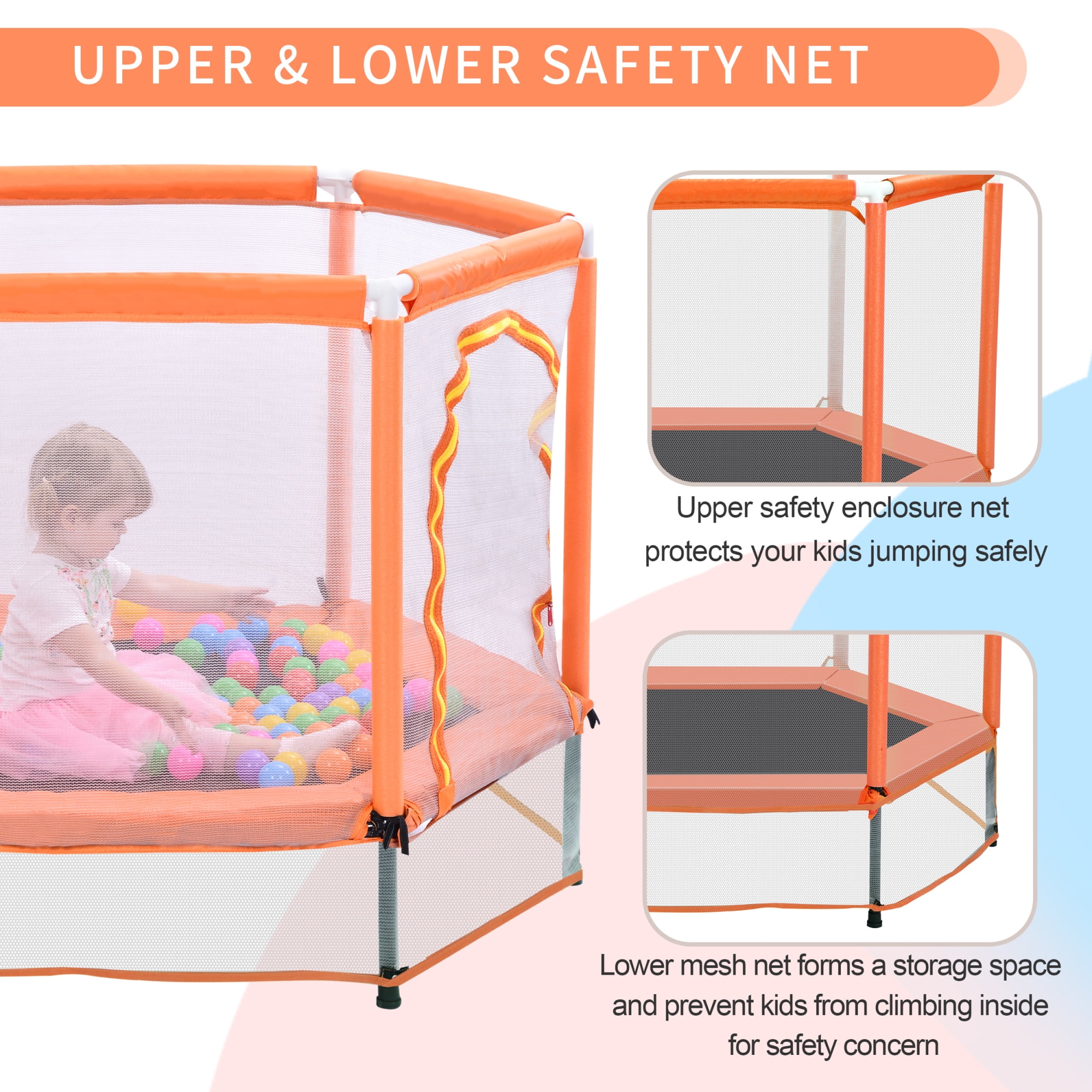 Arspjes 55'' Trampoline for Kids,Indoor Outdoor Mini Trampoline with Safety Enclosure Net and Balls,Small Trampoline Birthday Gifts for Boys and Girls,Orange