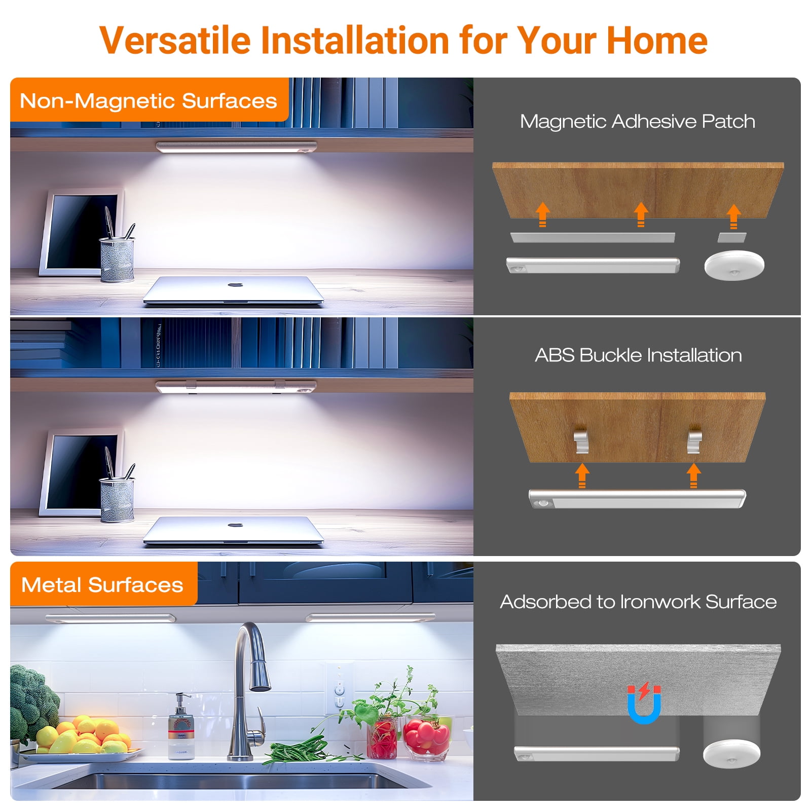 Under Cabinet Lights, Rechargeable Closet Lights with 3 Color Temperatures Dimmable 3 Modes, Motion Sensor Light Indoor with Magnetic, Wireless Under Counter Lights for Kitchen, Stairs