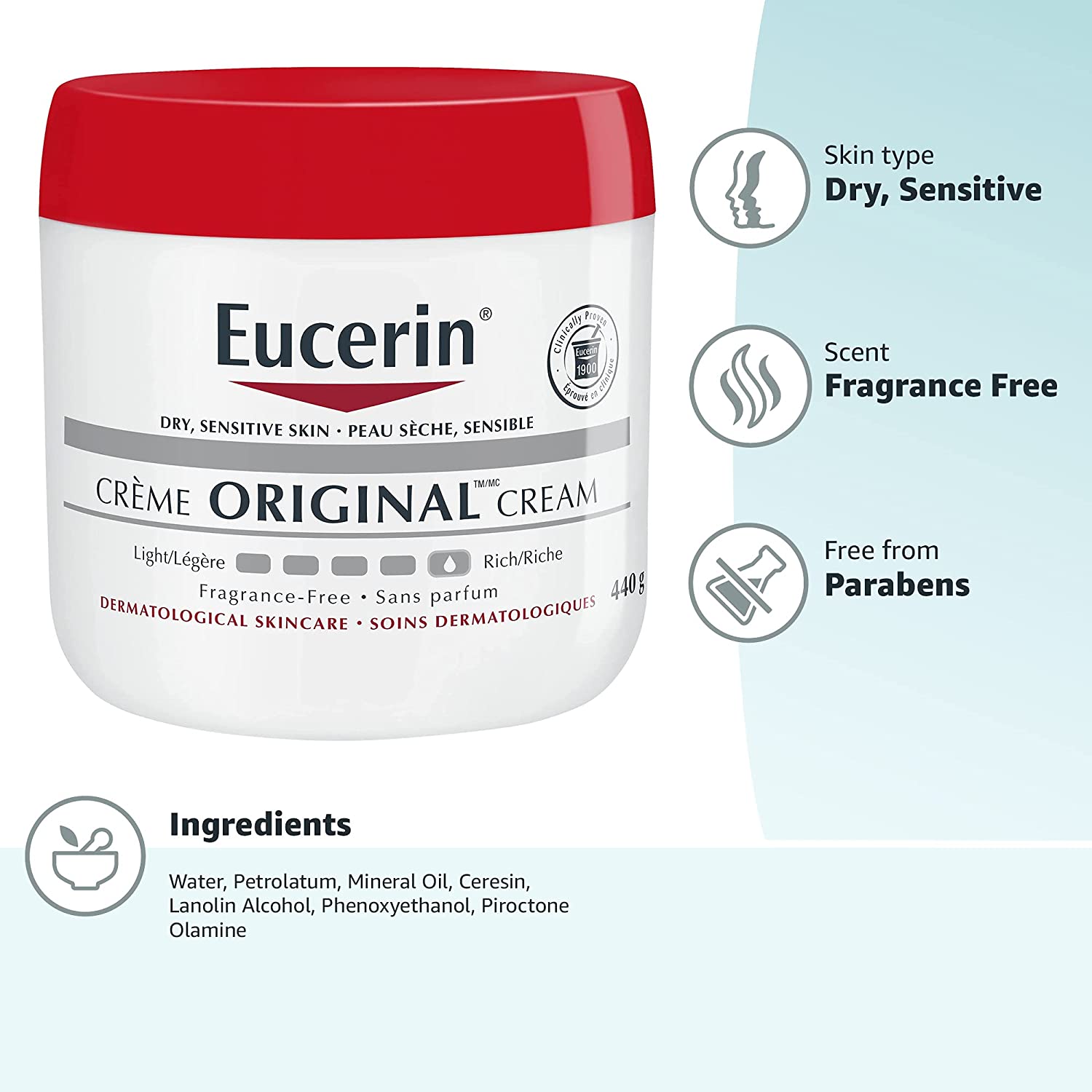 Eucerin Original Healing Cream, Fragrance Free Body Cream for Dry 2 Pack of 16 Oz -