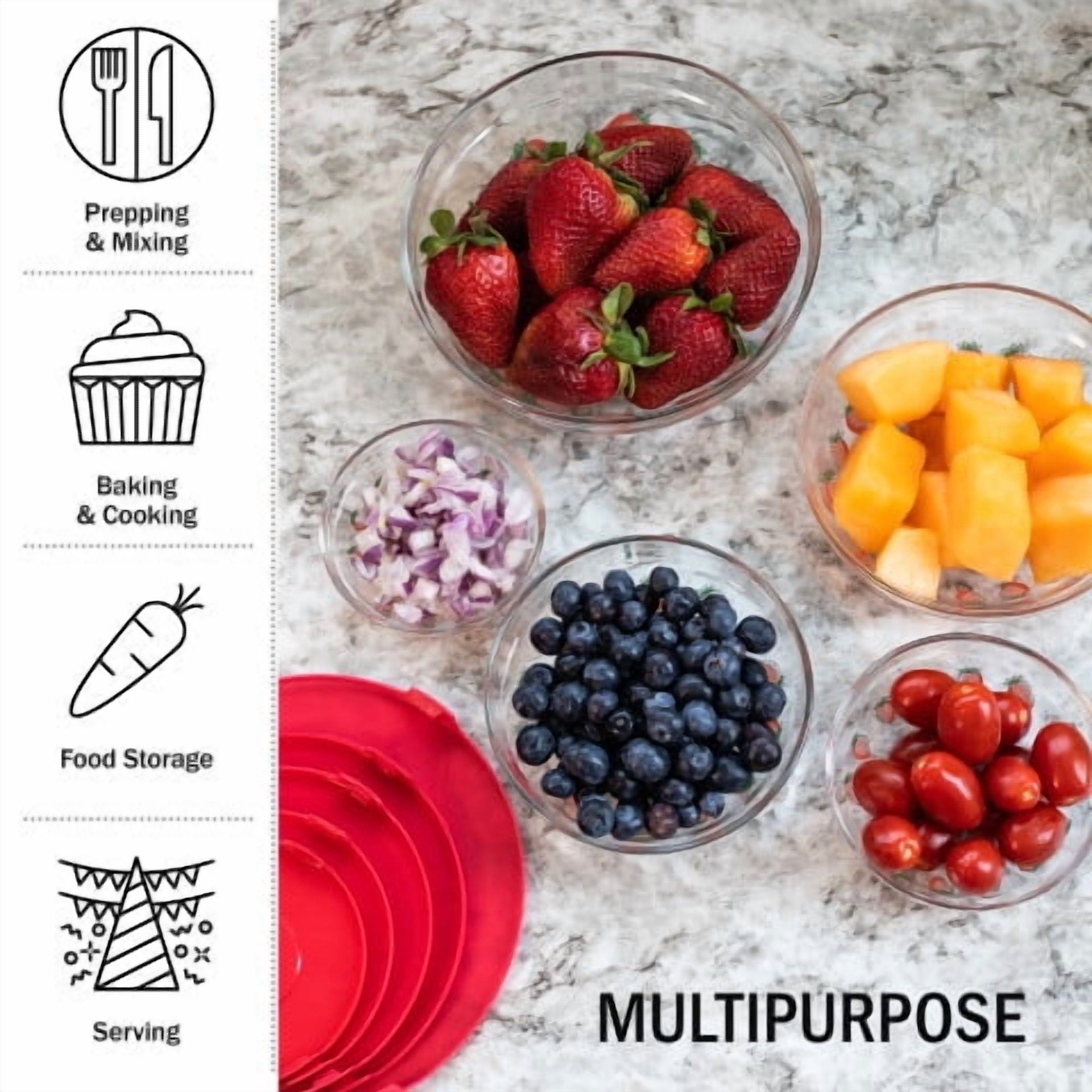 Chef Buddy 20-Piece Clear Fruit Design Glass Food Storage Bowl and Lids Set