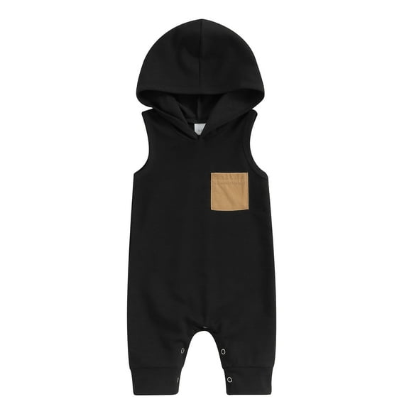 Bagilaanoe Newborn Baby Boys Summer One-pieces Contrast Color Sleeveless Hooded Jumpsuit 3M 6M 12M 18M Infant Romper Casual Clothing