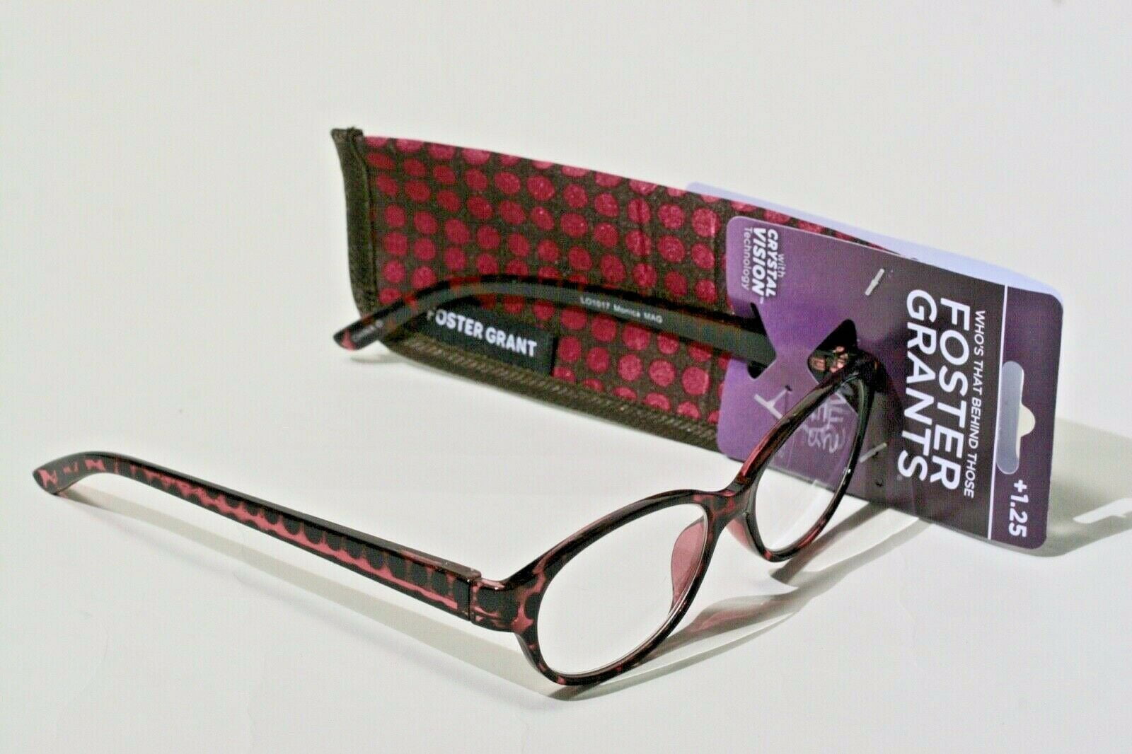 Foster Grant Monica Mag Magenta Women's Round Frame Reading Glass with Case, 1.25