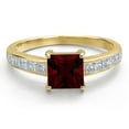 thumbnail image 3 of Gem Stone King 14K Yellow Gold Red Garnet and White Lab Grown Diamond Engagement Ring for Women | 1.70 Cttw | Princess 6MM | Gemstone January Birthstone | Size 8, 3 of 6