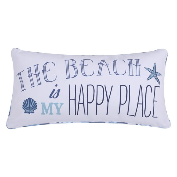 Levtex Home - Decorative Pillow (12 x 24in.) - Beach is my Happy Place - Blue, Aqua and White