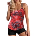 thumbnail image 3 of DHFJKG Tankini Swimsuits For Women Floral Print 2 Piece Swimwear Set Adjustable Straps Swim Tank Top With Boyshorts Bottom Holiday Beachwear, 3 of 9