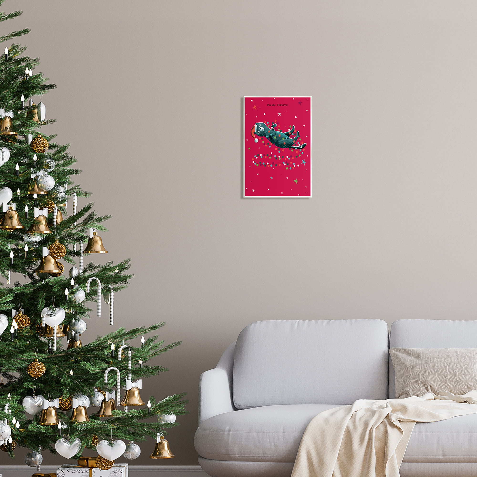 Stupell Industries Feline Festive Christmas Cat Holiday Painting Unframed Art Print Wall Art