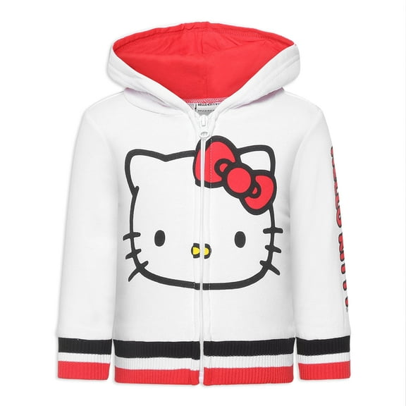 Hello Kitty Sanrio Girls Zip Up Hooded Sweatshirt for Infant, Toddler and Big Kids – Red/White