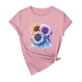 thumbnail image 2 of ZHISHIMINGJUN Tee for Womens Chic Modern Three Gradient Coloured Flowers Clustered Together Ombre Round Neck Short Sleeve Delicate Pattern Printed Pink Soft Breathable Fabric, 2 of 6