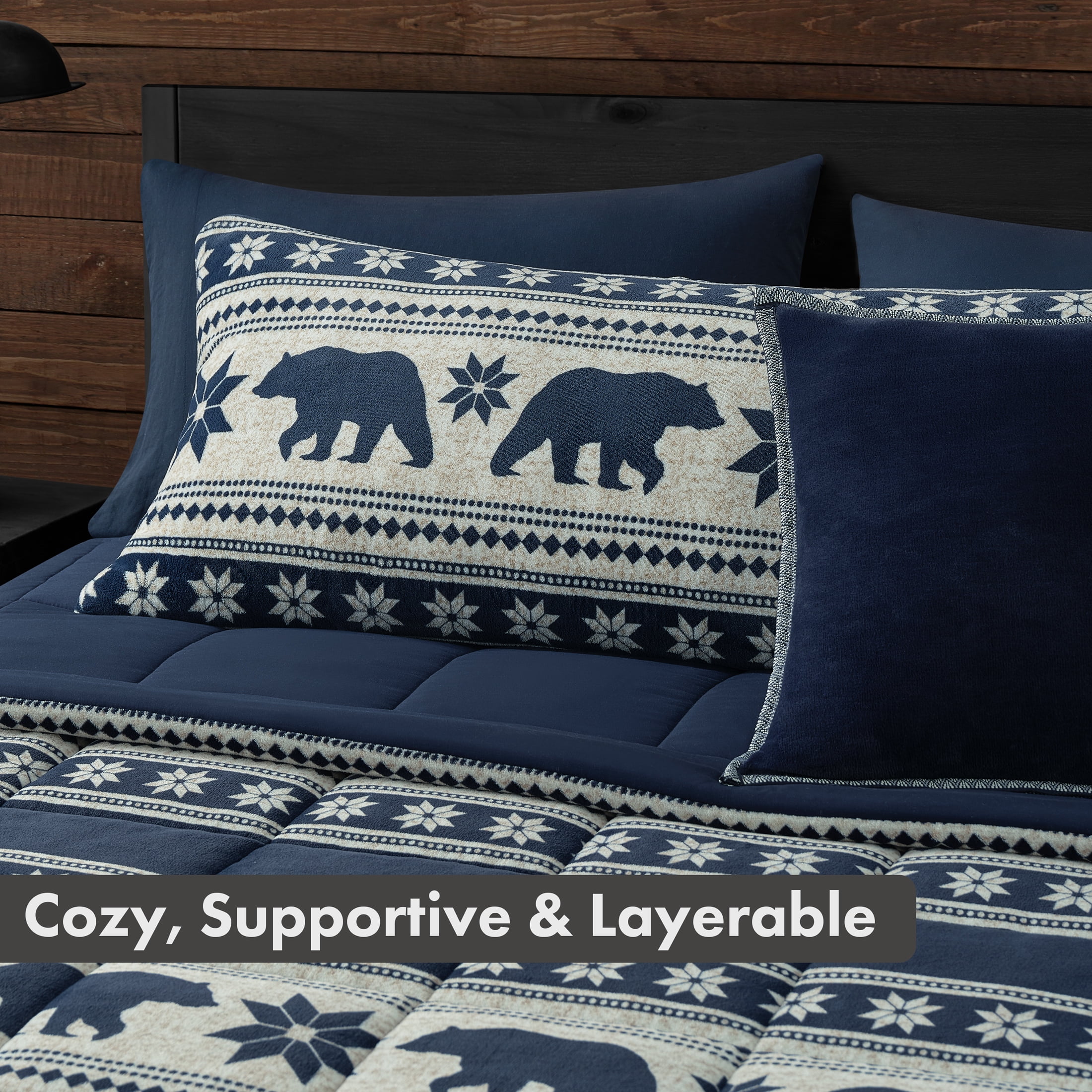 Pawz Navy Blue Bears Soft Fleece 20"x54" Body Pillow, for Adults and Teens