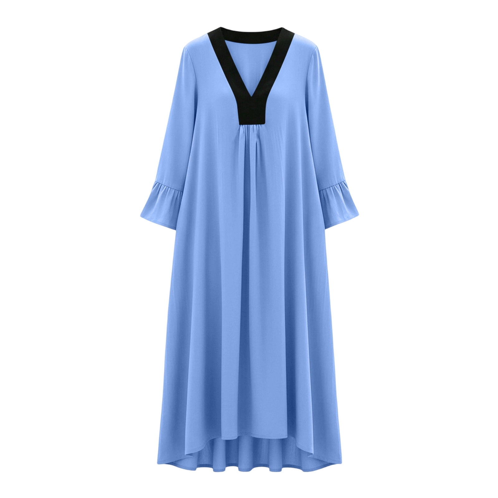 LVHAOGJOB Dresses for Women with Pockets Plus Size Long Sleeve Maxi Dress V Neck Summer Loose Cotton Linen Long Ladies Sundress Flowy