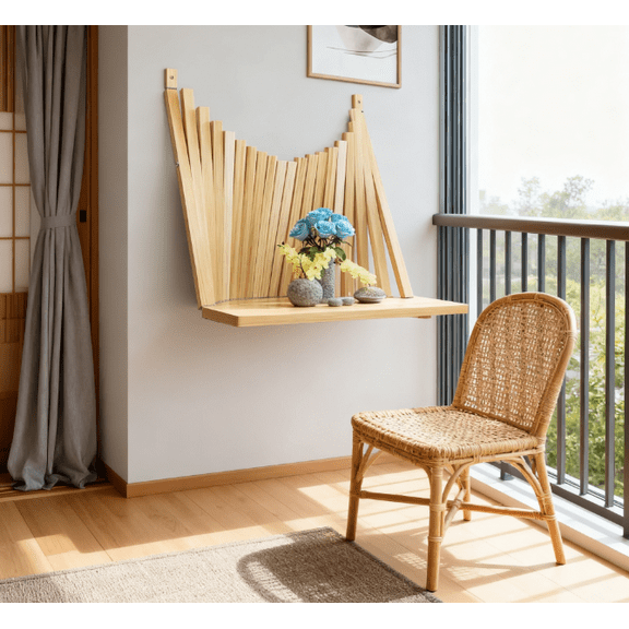 Pine Wood Wall-Mounted Folding Table | Space-Saving for Small Spaces & Home Office