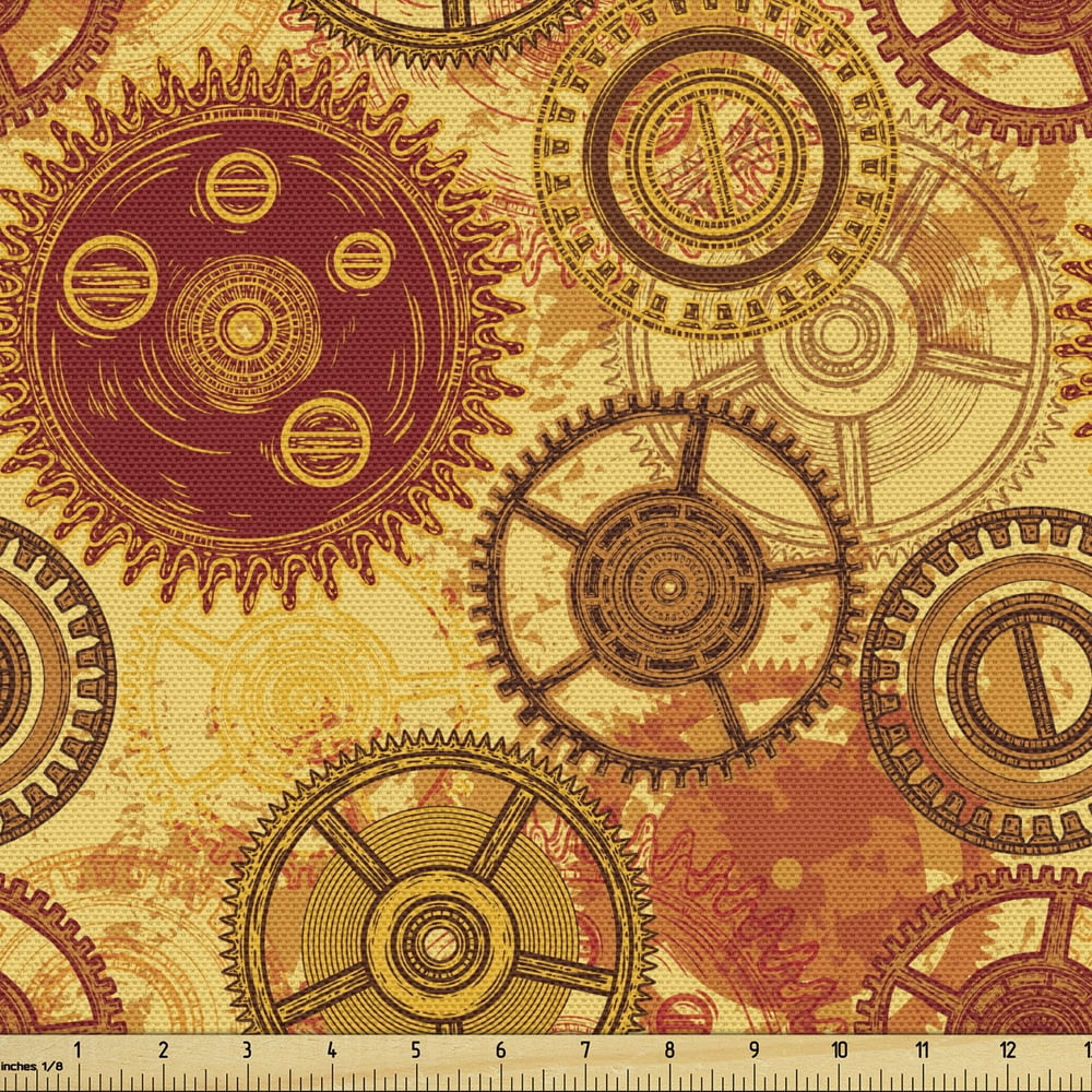 Steampunk Fabric by the Yard Upholstery, Vintage Pattern with Various