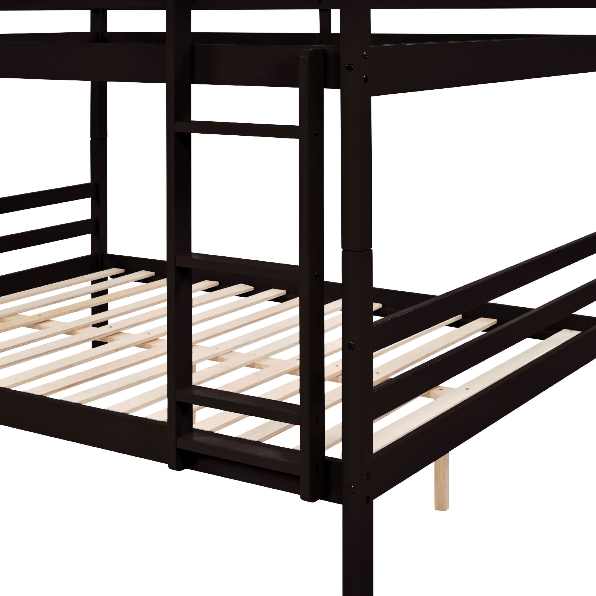 MAYEERTY Full over Full Bunk Bed with Ladder and High Guardrail, Solid Wood Bed Frame, Space-Saving for Kids Teens Dorm Rooms Guest Rooms, No Box Spring Needed