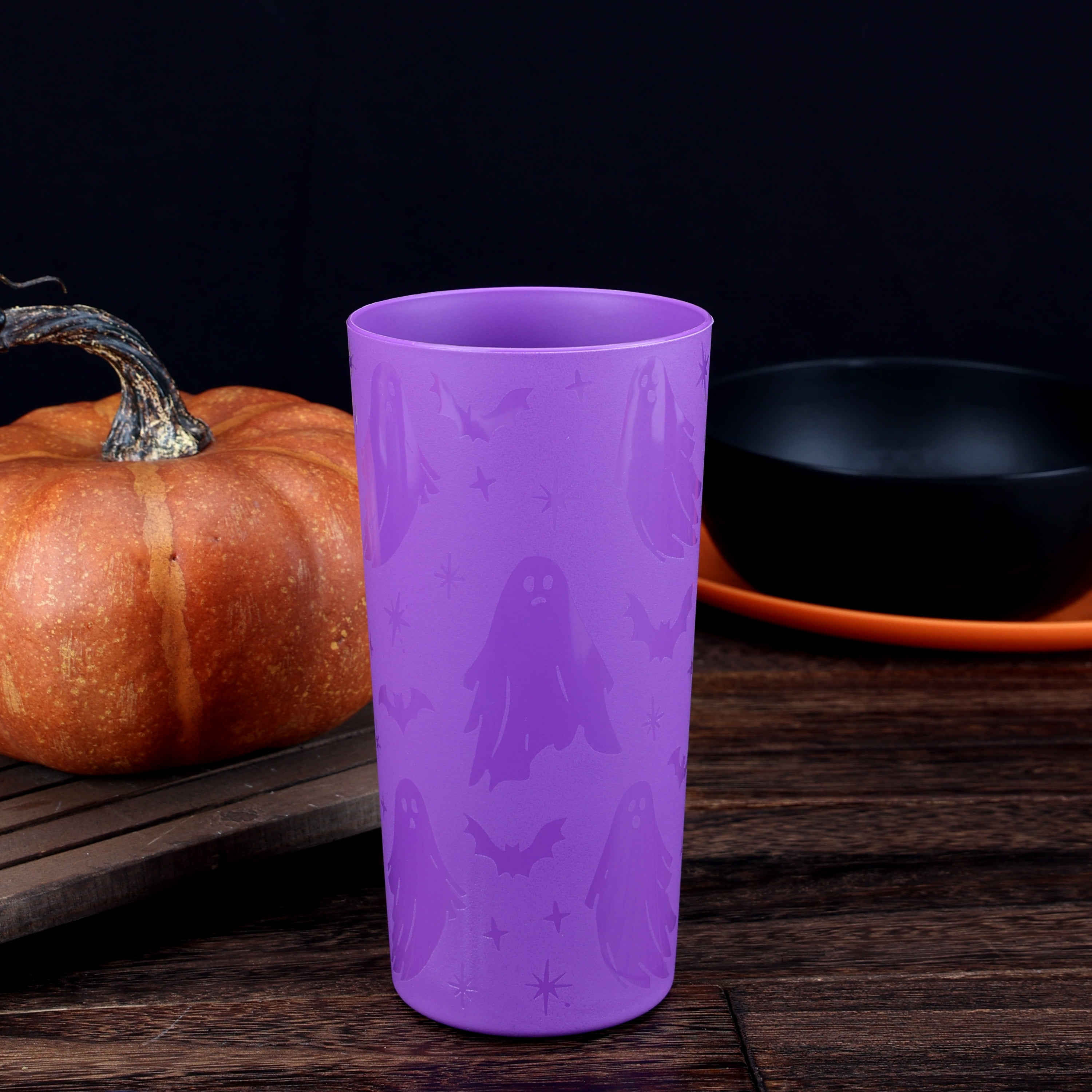 Mainstays 26 Ounce Round Plastic Etched Ghost Tumbler, Purple