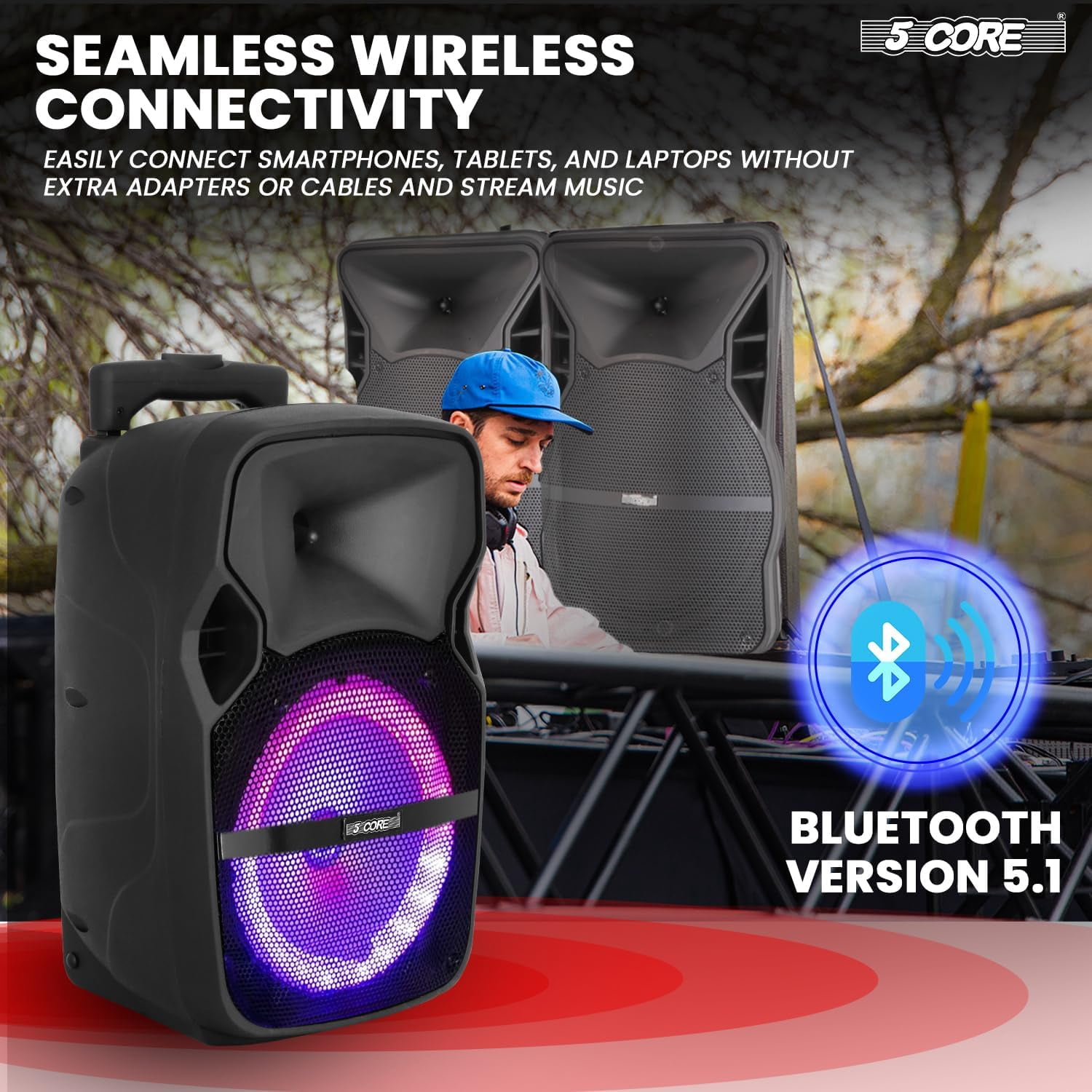 8" Portable Bluetooth Party Speaker with 2 Wireless Mics – 250W Rechargeable PA System, Karaoke Boombox & Tripod Stand for Outdoor Events