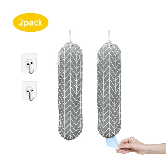 RYLZX 2pcs Wall Mount Plastic Grocery Bag Organizer/Holder,Washable Shopping Bags Carrier,Storage Dispenser ​for Home Kitchen Travelling, Free Adjustment with Drawstring, Gray,Large,  22x9"