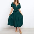 thumbnail image 3 of Vestido boho de playa de verano para mujer: vestido midi sin mangas de color liso con volantes, cuerpo fruncido y espalda descubierta, 3 of 6