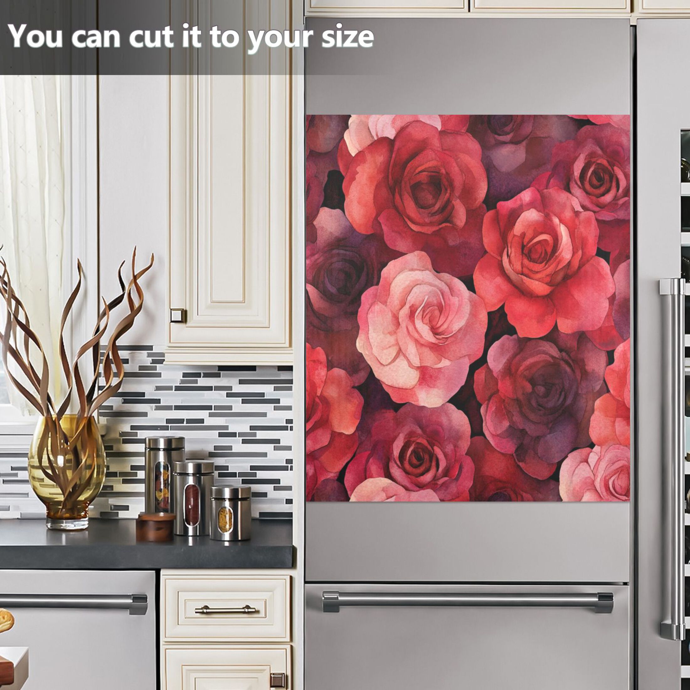 Dishwasher Magnetic Sticker 23x26 Inch Refrigerator Magnetic Sticker Washing Machine Magnetic Sticker Kitchen Panel Magnetic Sticker Home Decor Cartoon Red Roses