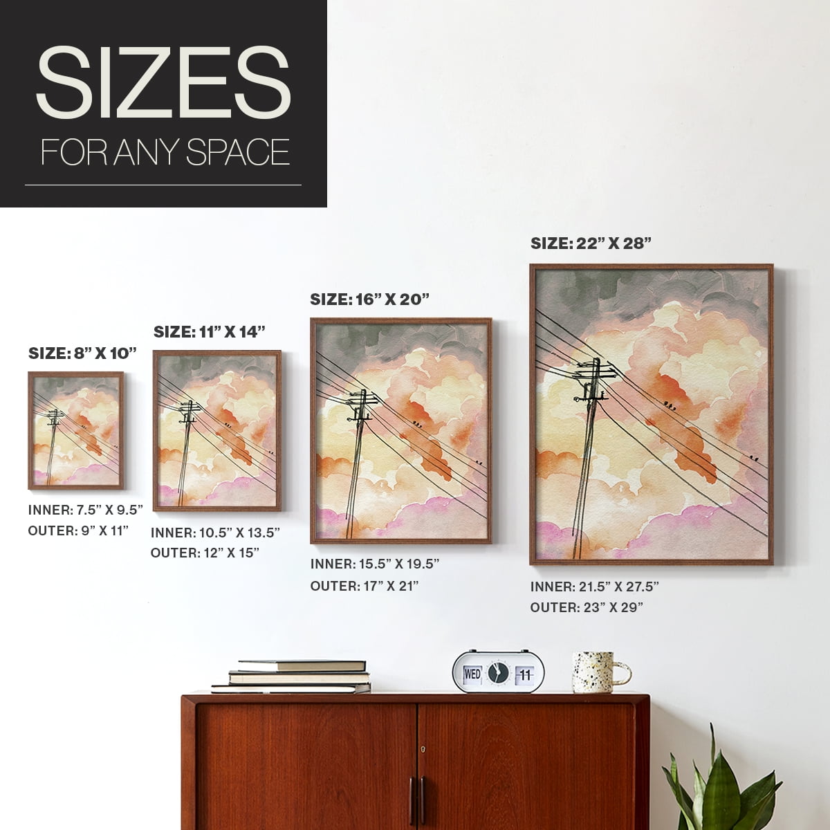 Cloudy Communication II Framed Print in Brown Solid Wood Framed Print No Nail Hanging