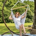 thumbnail image 3 of Hanging Chair Caribbean Swing Chair Hammock Chair w/Soft-Spun Cotton Rope, 40" Hardwood Spreader Bar Wide Seat, Max 300 Pounds, for Indoor Outdoor Garden Yard, White, 3 of 17