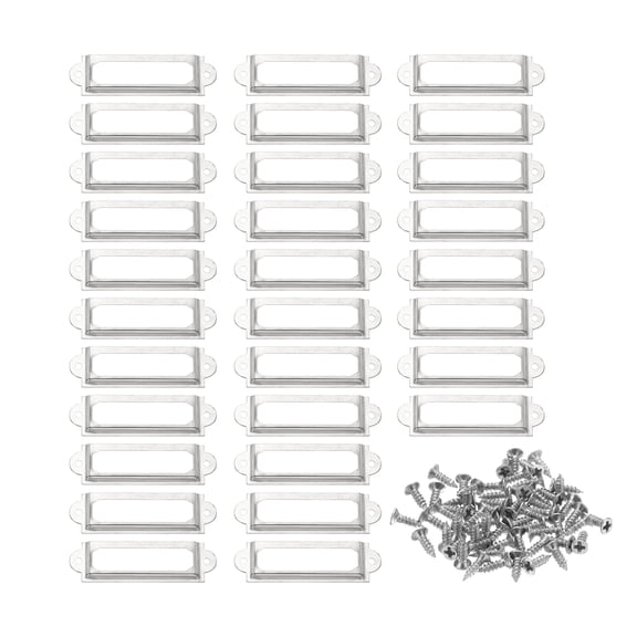 Uxcell 60x17mm Metal Label Holders, 30 PCS Label Frames with Screws, White Nickel