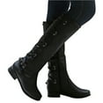 thumbnail image 2 of Jsaierl Knee High Boots For Womens Strappy Motorcycle Knee High Boots Winter Lace Up Riding Flat Low Heel Shoes, 2 of 5