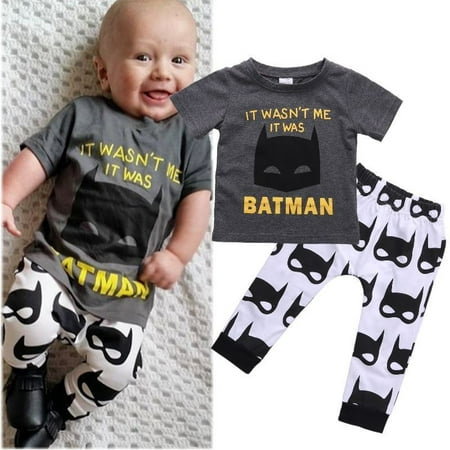 Hot Batman Newborn Baby Boys Short Sleeve T-shirt Tops Pants Outfits Clothes Set