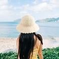 thumbnail image 5 of 56-58cm hat circumference women's lace pearl straw hat and straw bag set summer seaside sunscreen beach hat - Milky white, 5 of 5