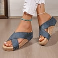 thumbnail image 4 of Dakaela Women's Platform Wedge Sandals Open Toe Slip on Slides Cork Heeled Cutout Summer Shoes Blue 6, 4 of 7