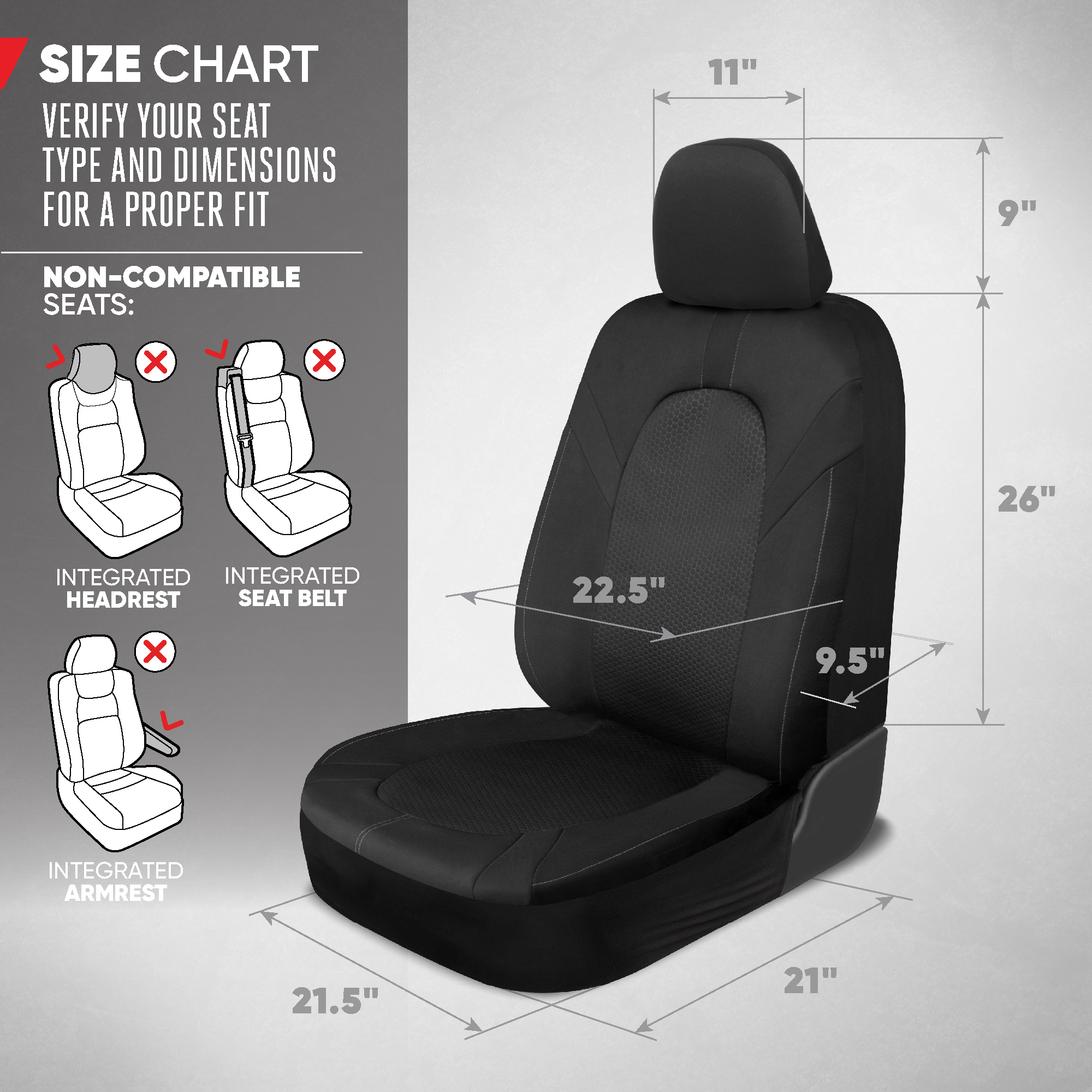 Motor Trend Honeycomb Polyester Seat Covers - Semi Universal Fit Front Seat Protector for Most Cars, Trucks, SUVs - Breathable Hex Design, Easy to Install, Black & Gray Car Seat Cover