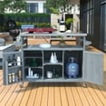 thumbnail image 2 of Outdoor Kitchen Island, Rolling Bar Cart Storage Cabinet, Farmhouse Solid Wood Outdoor Grill Table with Stainless Steel Top, Spice Rack, Towel Rack for Kitchen, BBQ, 2 of 23