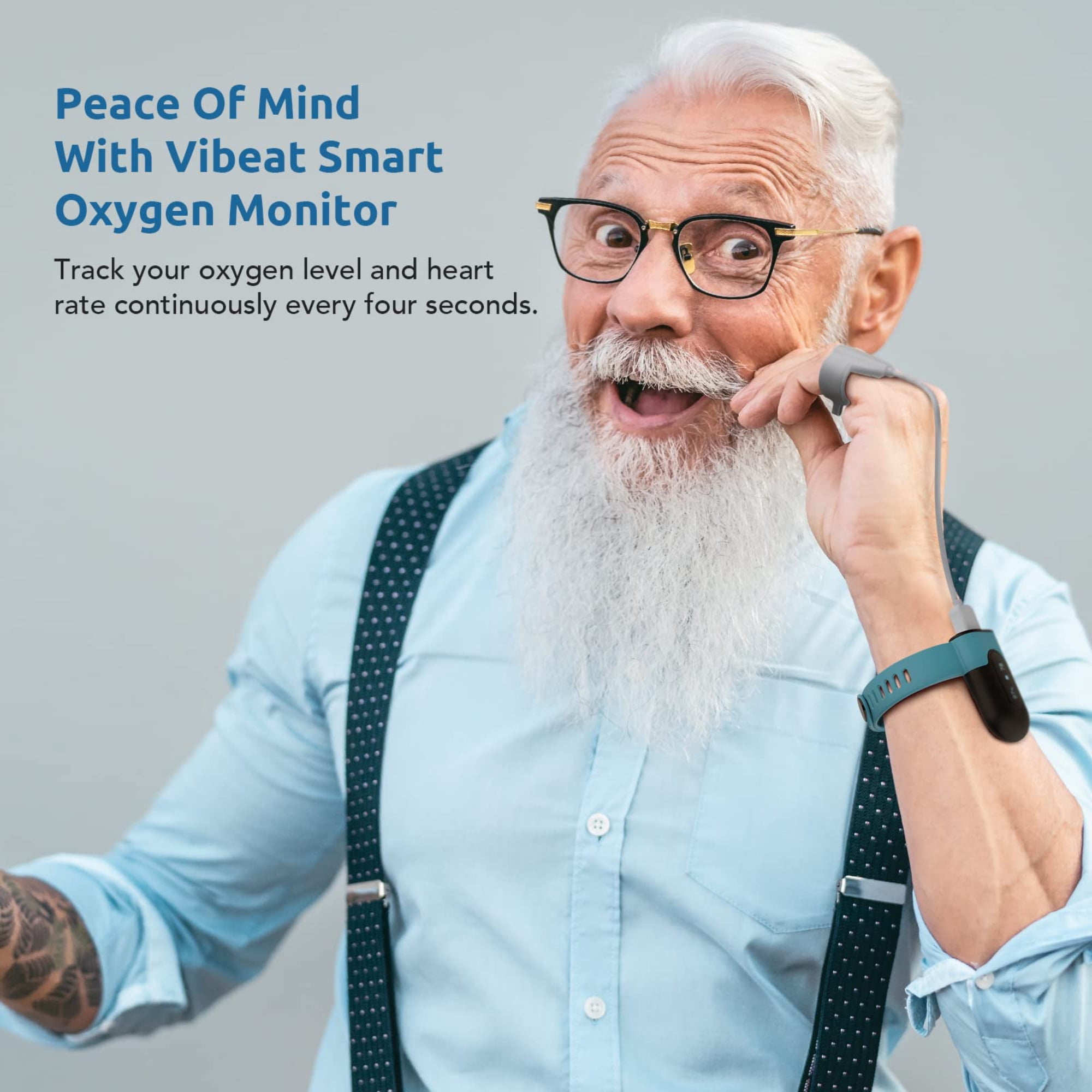 Vibeat Oxy U Wrist Oxygen Monitor - Wearable Pulse Oximeter for High-Altitude Sports & Aviation, SPO2/PR/HR Tracking, 16H Battery, Bluetooth Free APP