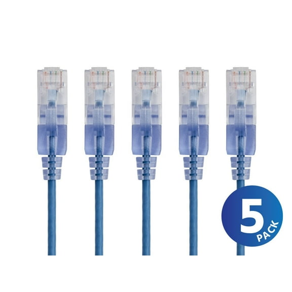Monoprice Cat6A Ethernet Network Patch Cable - 25 Feet - Blue | 5-Pack, 10G - SlimRun Series