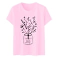 thumbnail image 3 of Chandail pour Femmes Été Décontracté Hauts pour Femmes Femmes Col Rond Manche Courte Quotidien Texte Botanique Floral Haut Chat T-Shirt Adulte Femme Vêtements Rose Taille m, 3 of 4