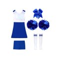 thumbnail image 4 of Haitryli Girls Sequin Cheer Leader Outfit Kids Shiny Dance Dress with Shorts and Hair Tie 2Pcs Pom Poms Striped Socks Set A Royal Blue 12, 4 of 5