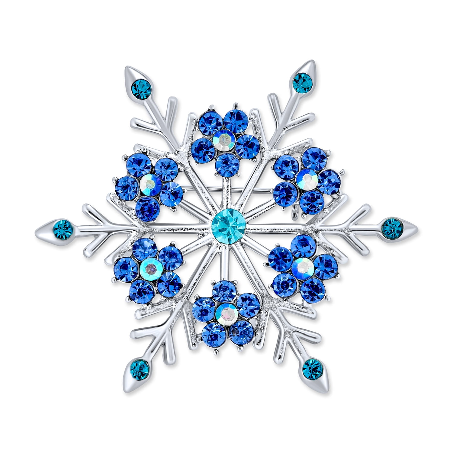 Large Winter Aqua Blue Teal Crystal Holiday Snowflake Brooch Pin