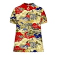thumbnail image 4 of JTZGDY Plus Size Women Linen Shirts Dressy Casual Floral Printed Summer Short Sleeve Oversized Lapel Collared Round Neck Graphic T-Shirts Top Loose Fit Business Work Tunic Blouse Multicolor#25 XL, 4 of 7
