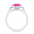 thumbnail image 2 of Rosec Jewels Created Pink Sapphire Floral Ring with Moissanite - Cocktail Ring (AAAA Grade), 14K White Gold, US 6.00, 2 of 9